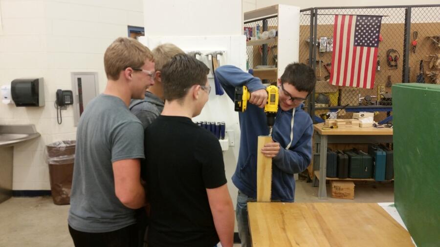 Students using a drill